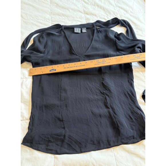 Black babydoll 100% Silk Long-Sleeve V-Neck Top  W Scarf  Womens 6 Whimsigoth Y2 - Picture 5 of 10